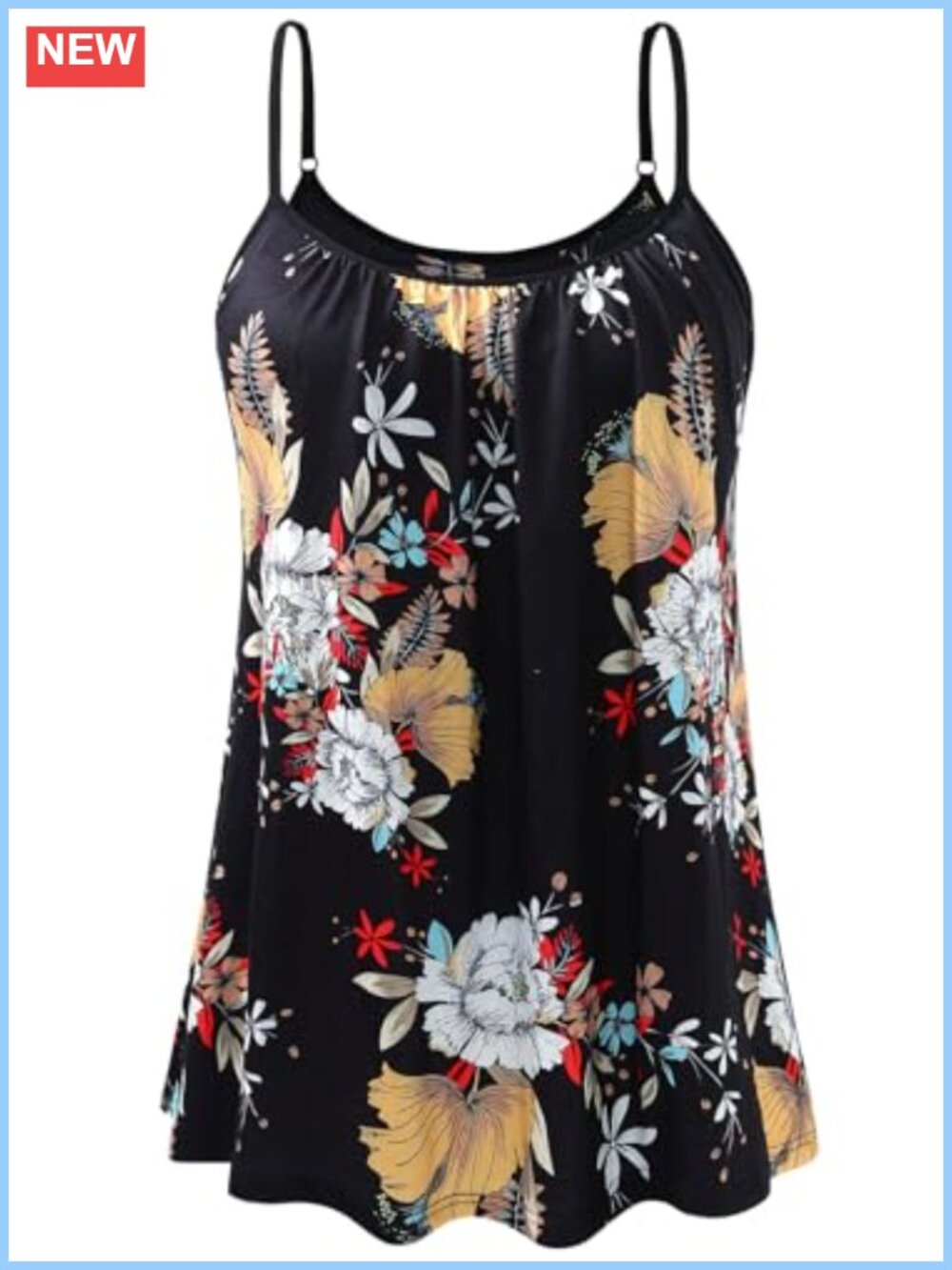 Women's Pleated Camisole Built-in Bra Adjustable Spaghetti Strap Loose Fit Tank